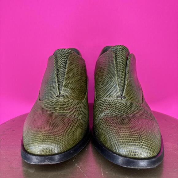 Reed Krakoff Olive Green Leather Slip-On Block Heel Bootie Sz 37 - Picture 2 of 8